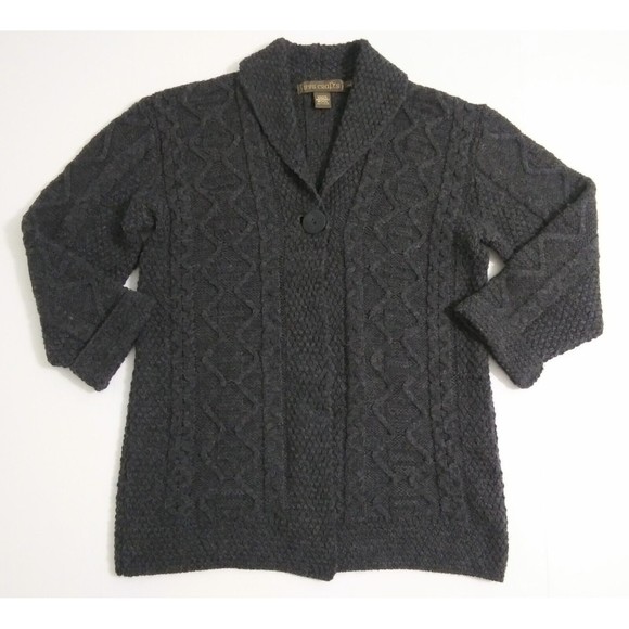 Inis Crafts Women's Large Merino Wool Dark Gray Cardigan Button Sweater - Picture 1 of 10